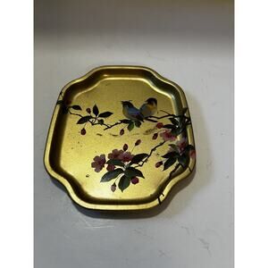 Vintage Gold Tone Tin Tray Made in England by Elite Flowers Birds Small